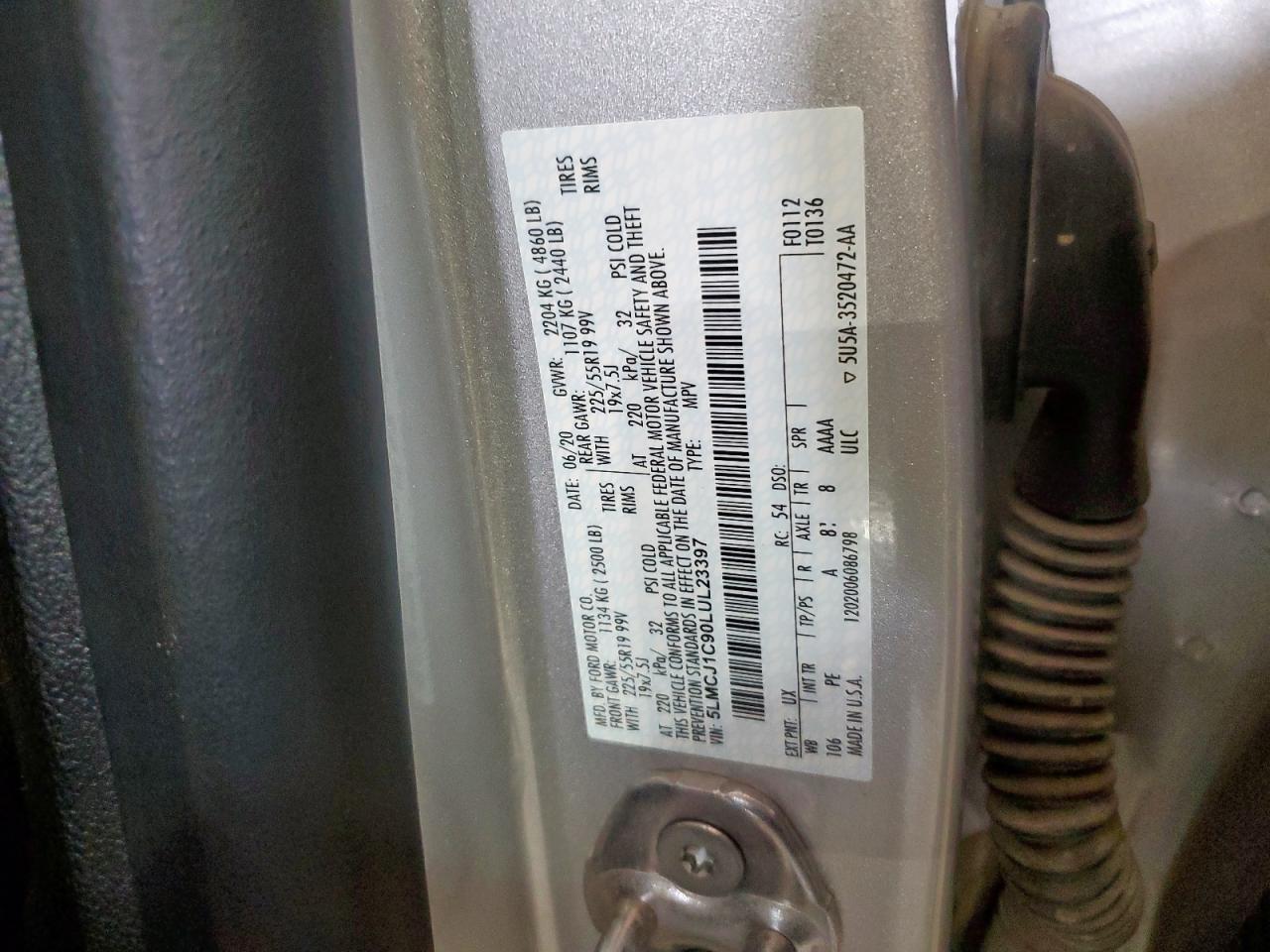 2020 Lincoln Corsair VIN: 5LMCJ1C90LUL23397 Lot: 80516475