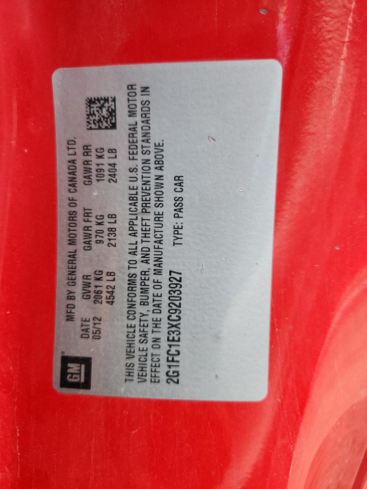 2012 Chevrolet Camaro Lt VIN: 2G1FC1E3XC9203927 Lot: 80660835