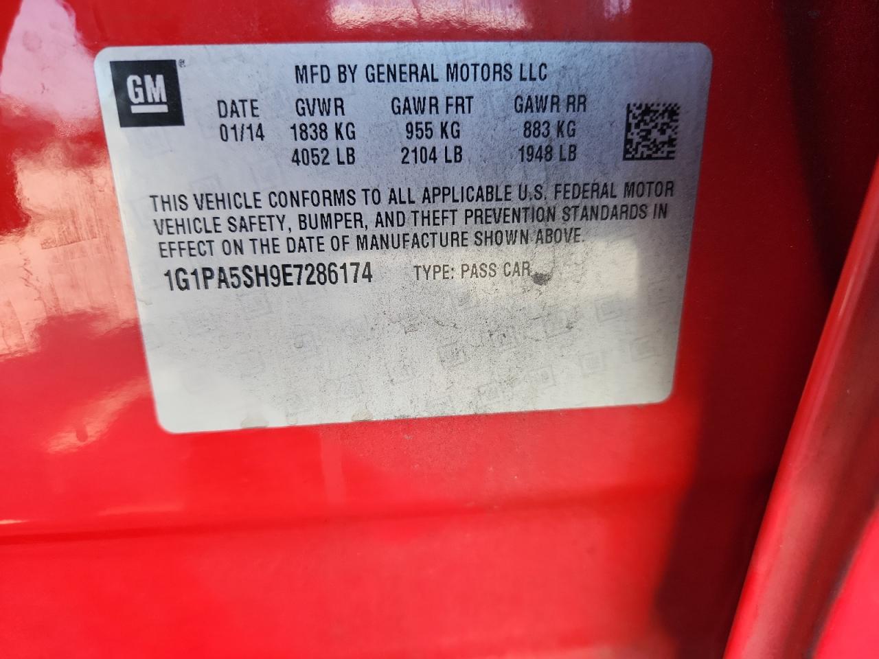 2014 Chevrolet Cruze Ls VIN: 1G1PA5SH9E7286174 Lot: 71618575