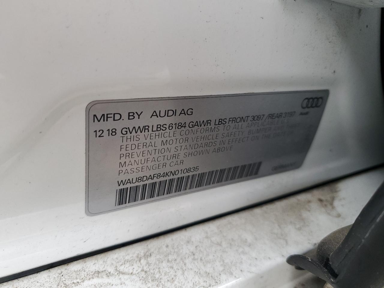 2019 Audi A8 L VIN: WAU8DAF84KN010835 Lot: 81725985