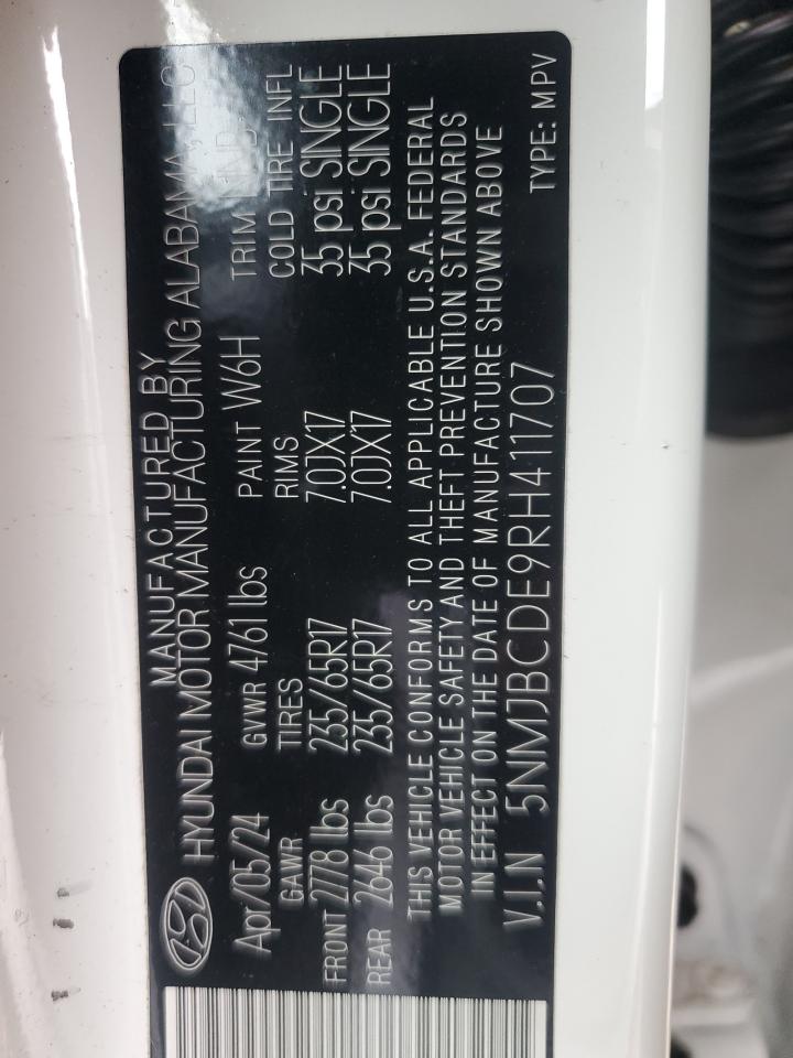 2024 Hyundai Tucson Sel VIN: 5NMJBCDE9RH411707 Lot: 81088855