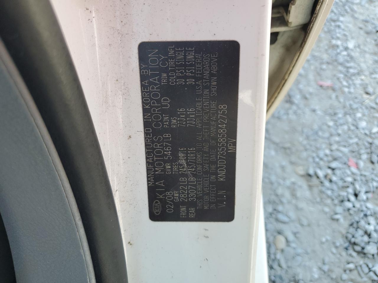 2008 Kia Sorento Ex VIN: KNDJD735585842758 Lot: 80736385