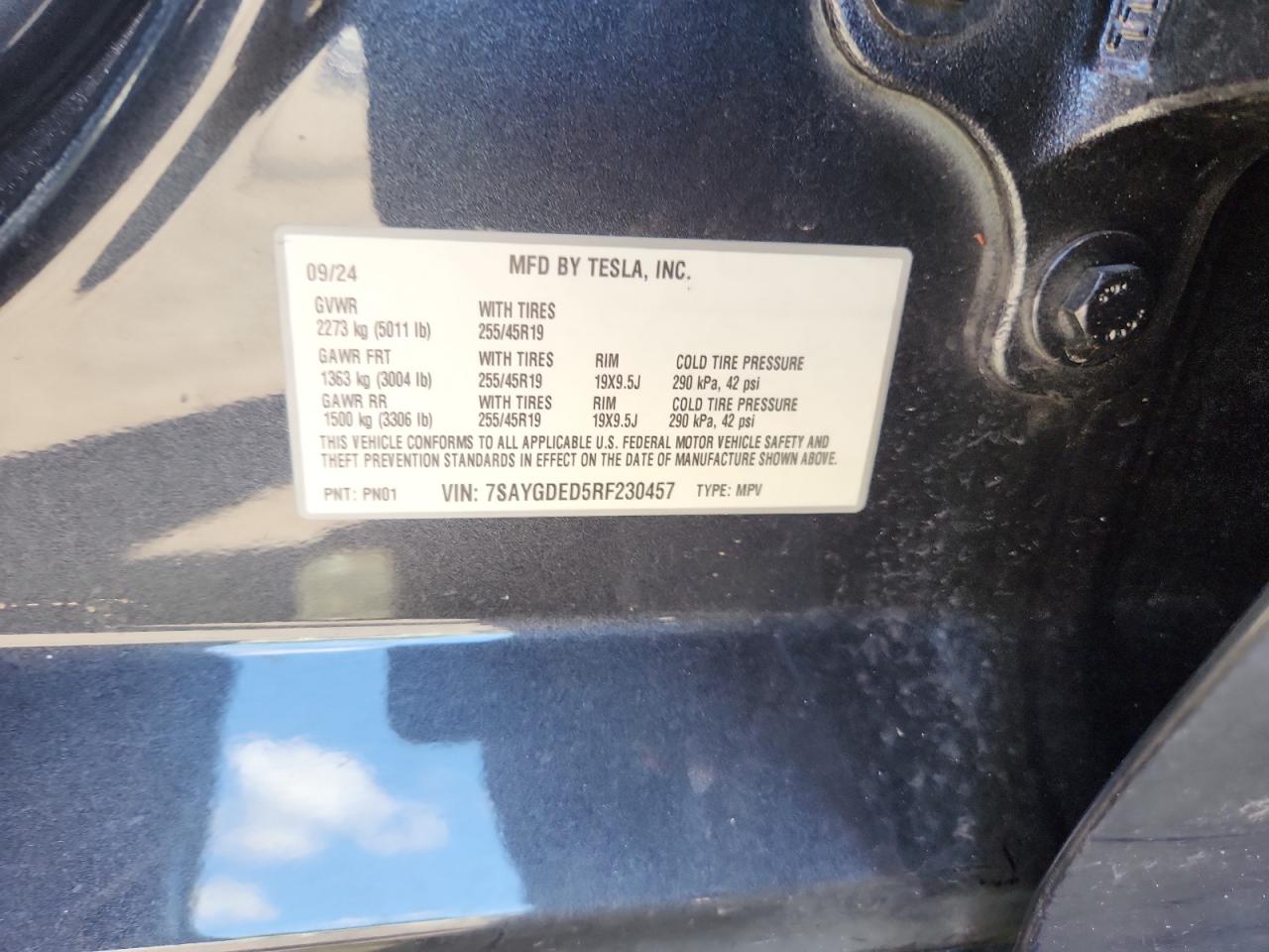 2024 Tesla Model Y VIN: 7SAYGDED5RF230457 Lot: 82146845