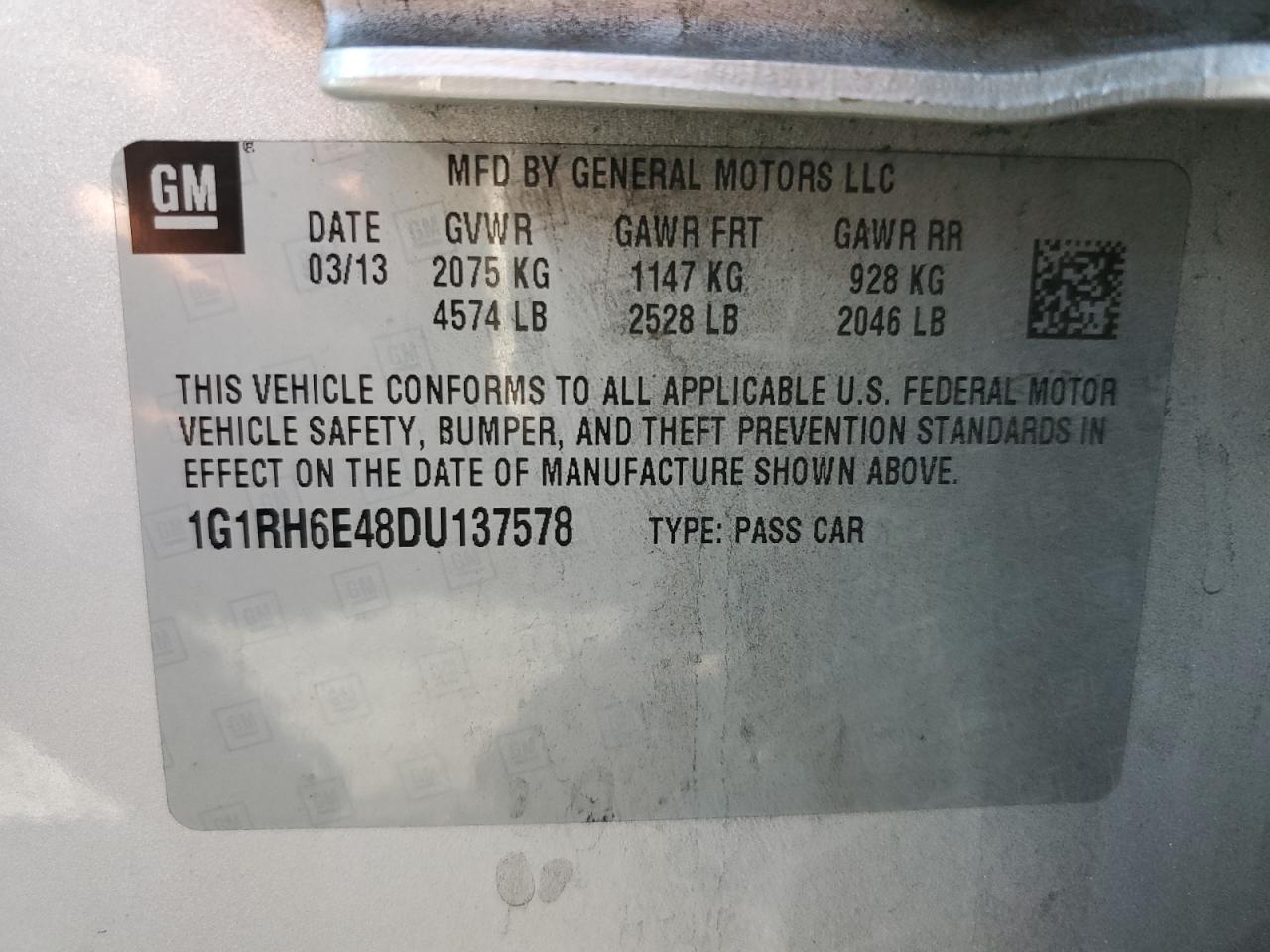 2013 Chevrolet Volt VIN: 1G1RH6E48DU137578 Lot: 71213145