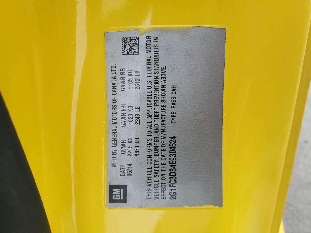 2014 Chevrolet Camaro Lt VIN: 2G1FC3D34E9304624 Lot: 80294715