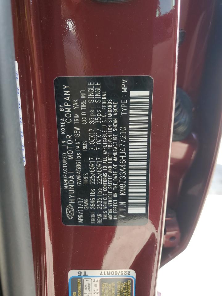 2017 Hyundai Tucson Limited VIN: KM8J33A46HU477210 Lot: 82110415