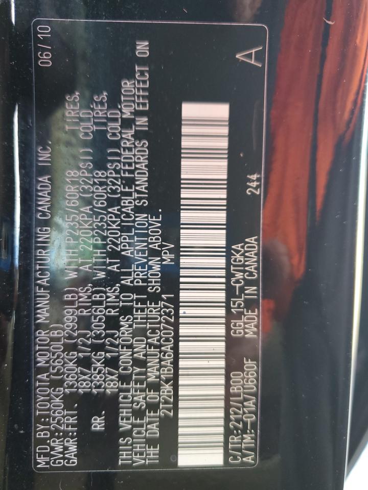 2010 Lexus Rx 350 VIN: 2T2BK1BA6AC072371 Lot: 82053965