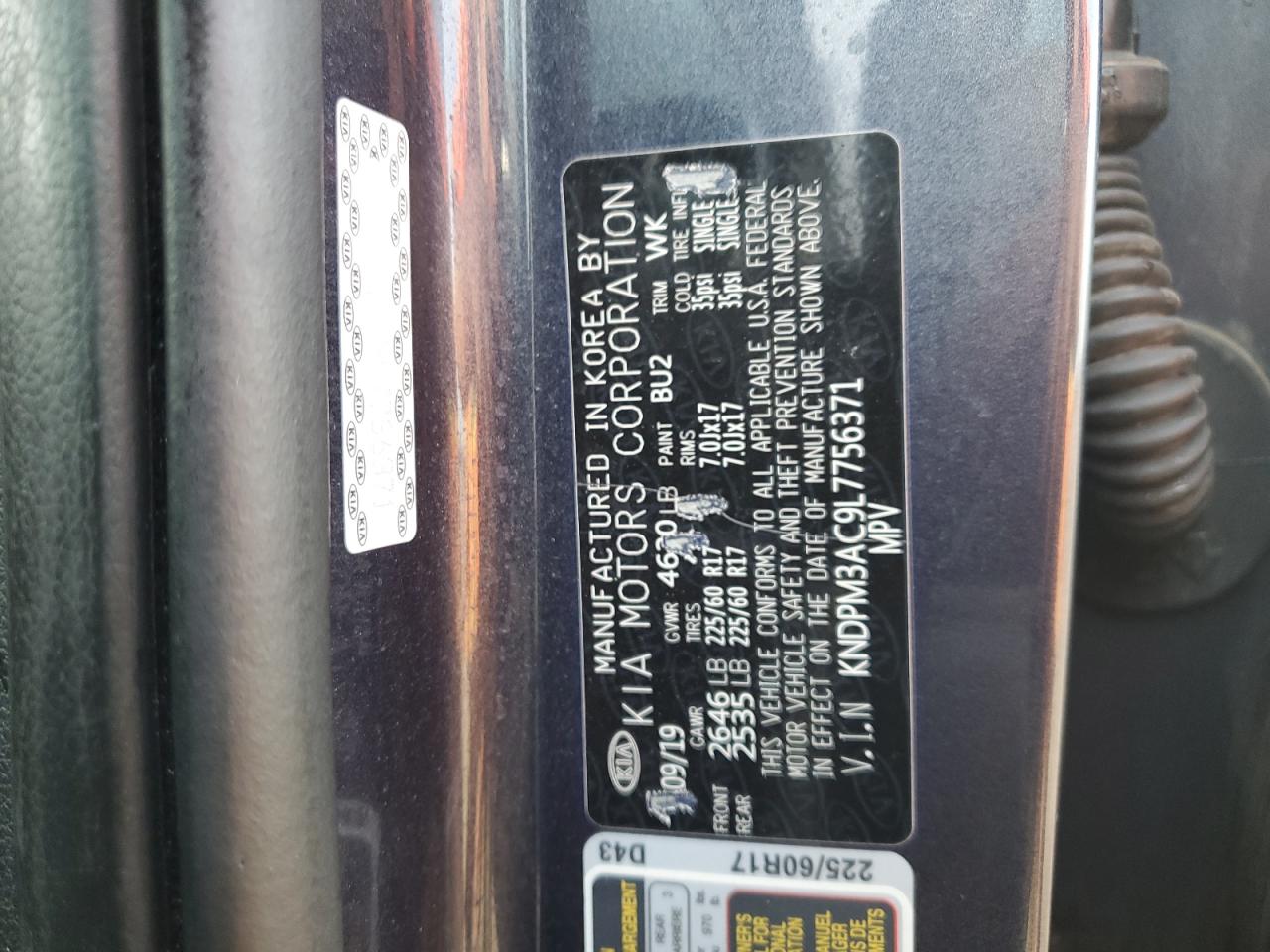 2020 Kia Sportage Lx VIN: KNDPM3AC9L7756371 Lot: 81455745