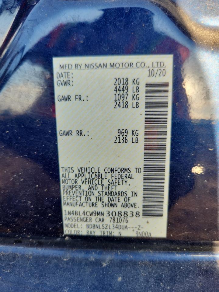 2021 Nissan Altima Sr VIN: 1N4BL4CW9MN308838 Lot: 81921485