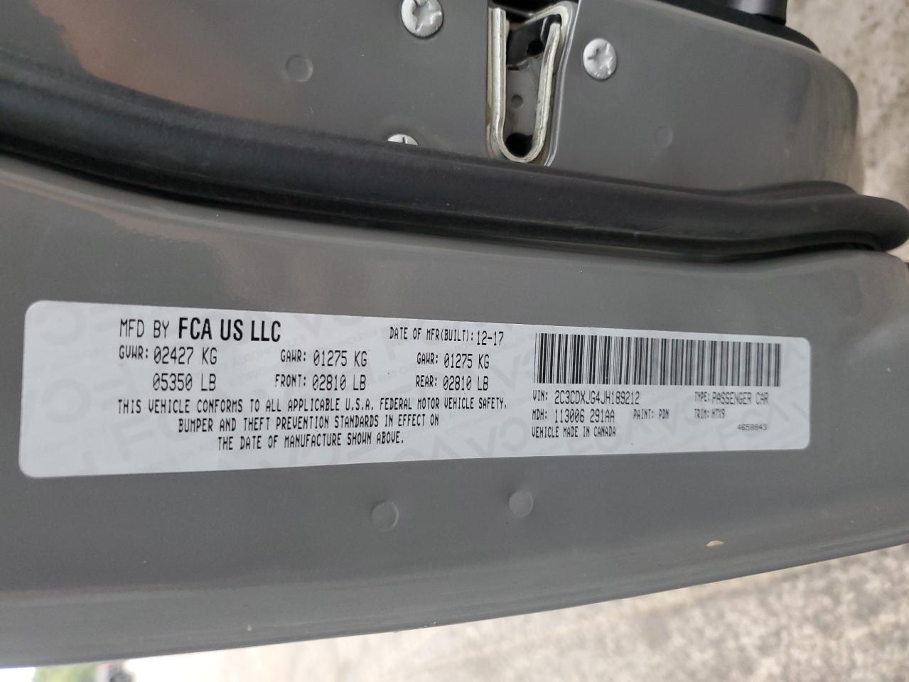 2018 Dodge Charger Gt VIN: 2C3CDXJG4JH189212 Lot: 71365715