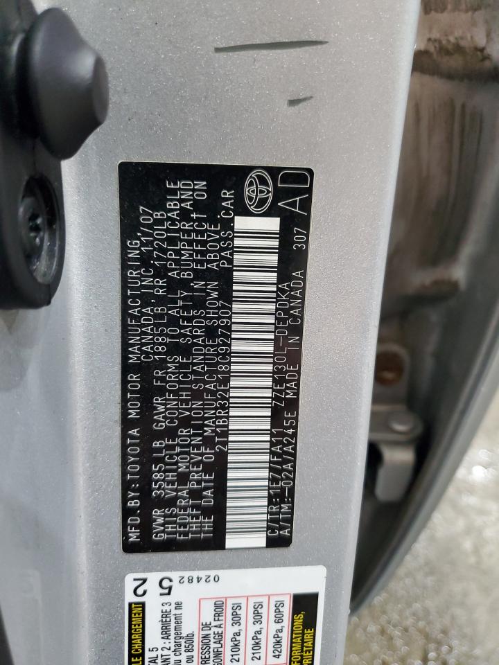 2008 Toyota Corolla Ce VIN: 2T1BR32E18C927907 Lot: 71157355