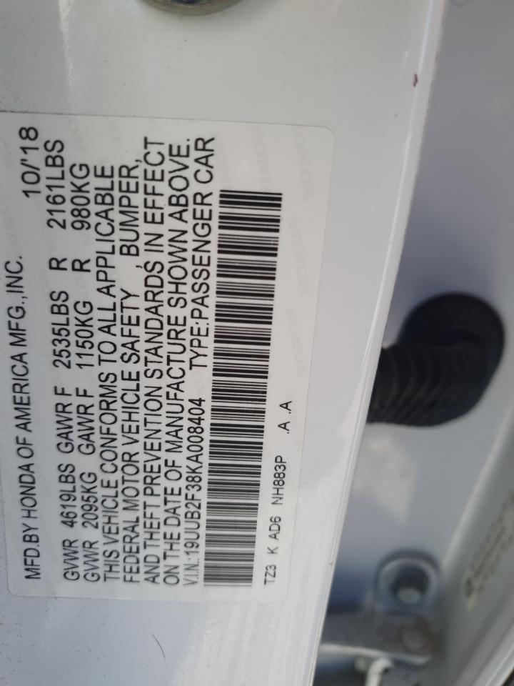 2019 Acura Tlx VIN: 19UUB2F38KA008404 Lot: 72013665