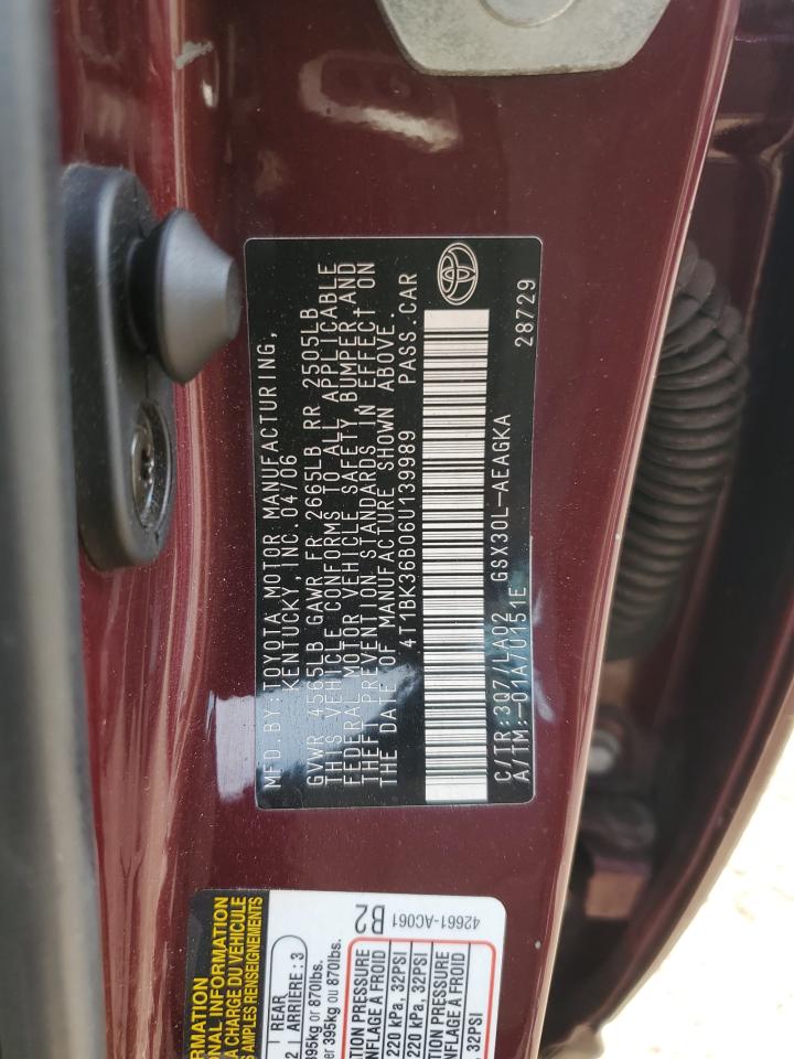 2006 Toyota Avalon Xl VIN: 4T1BK36B06U139989 Lot: 81096765