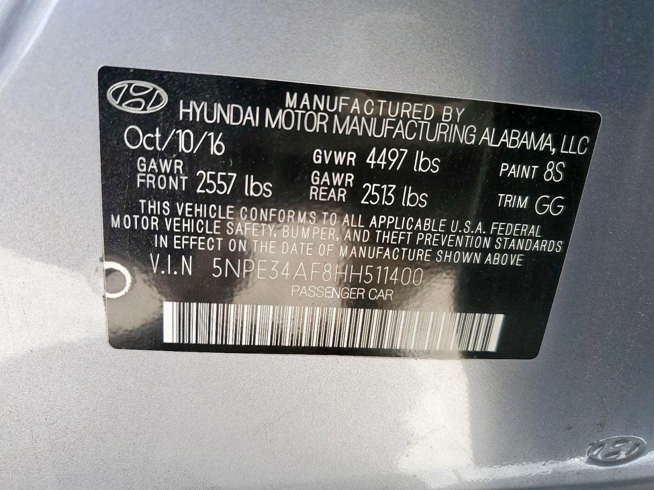 2017 Hyundai Sonata Sport VIN: 5NPE34AF8HH511400 Lot: 81519345