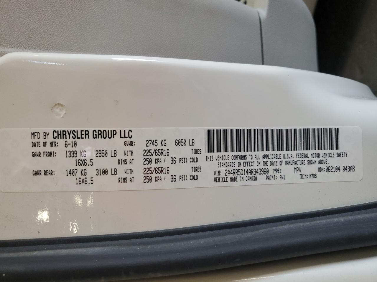 2010 Chrysler Town & Country Touring VIN: 2A4RR5D14AR343960 Lot: 84403895