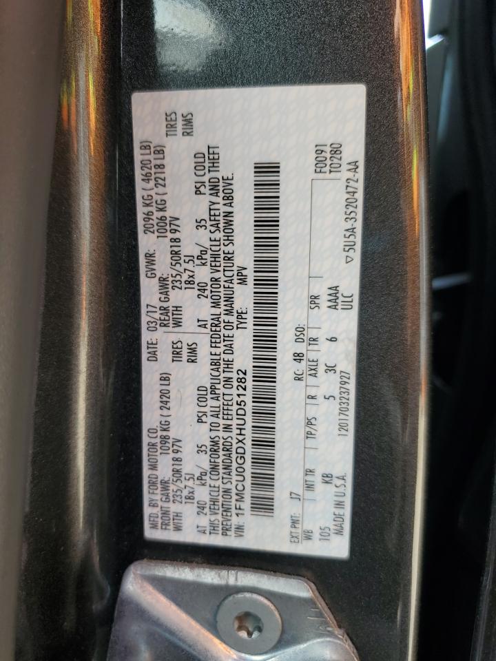 2017 Ford Escape Se VIN: 1FMCU0GDXHUD51282 Lot: 80710245