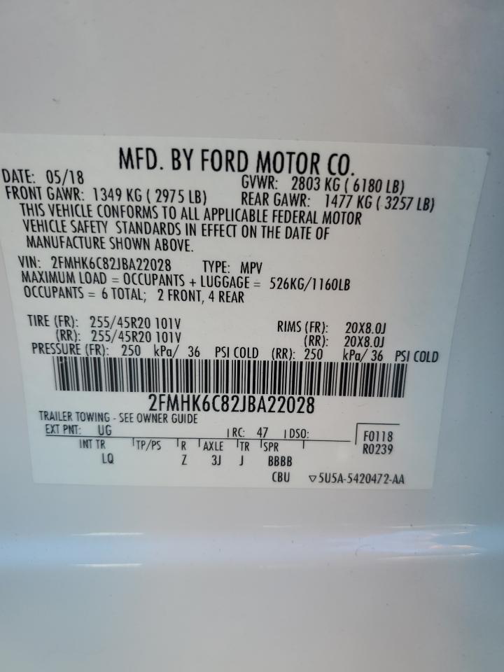 2018 Ford Flex Sel VIN: 2FMHK6C82JBA22028 Lot: 81877885