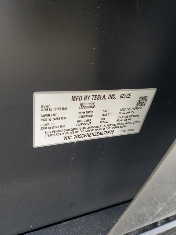 2025 Tesla Cybertruck VIN: 7G2CEHED3SA075878 Lot: 81645975