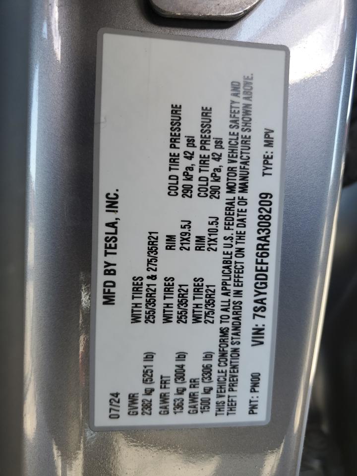 2024 Tesla Model Y VIN: 7SAYGDEF6RA308209 Lot: 71851535