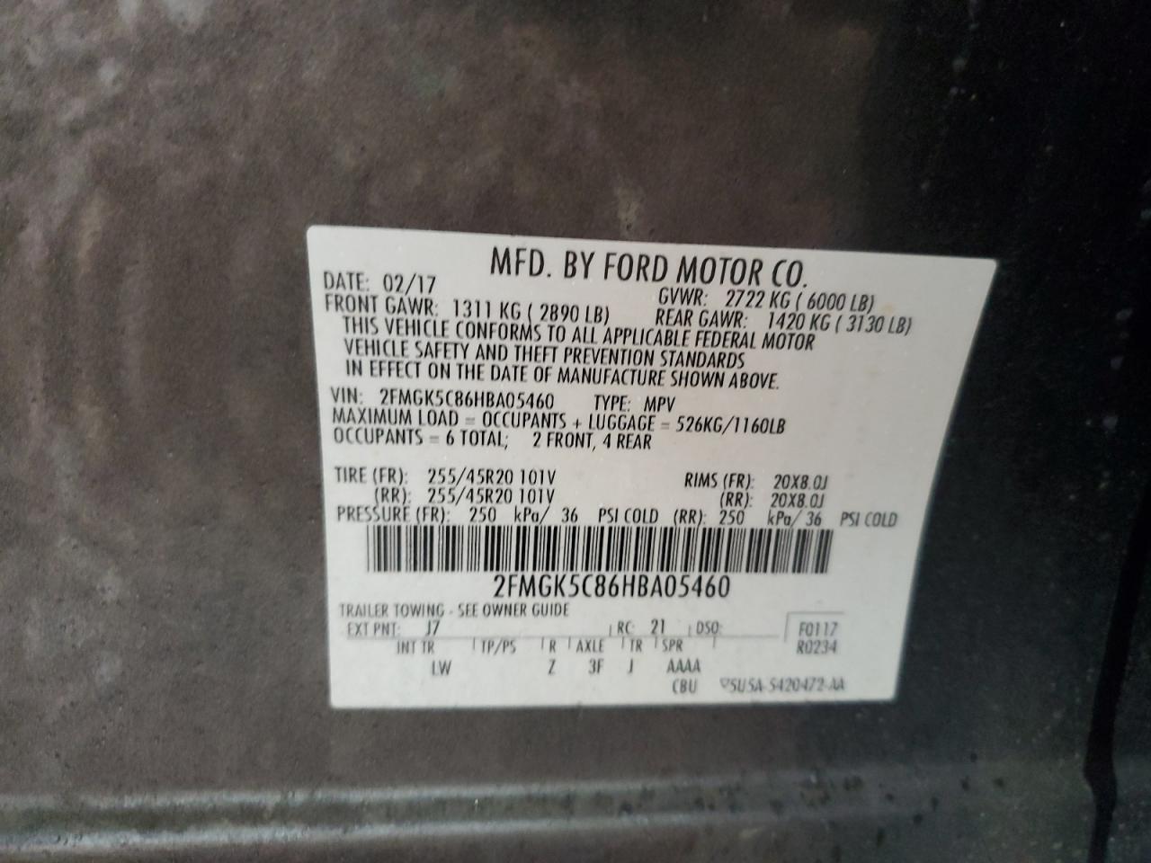 2017 Ford Flex Sel VIN: 2FMGK5C86HBA05460 Lot: 81862245