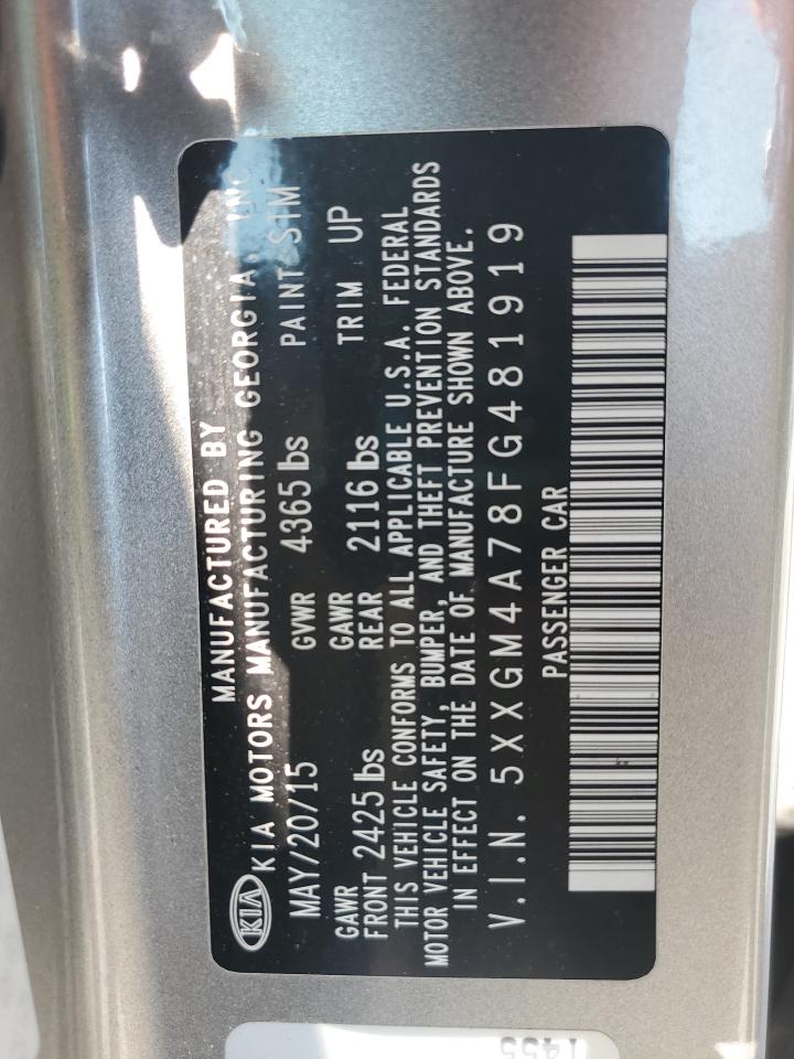 2015 Kia Optima Lx VIN: 5XXGM4A78FG481919 Lot: 81368295