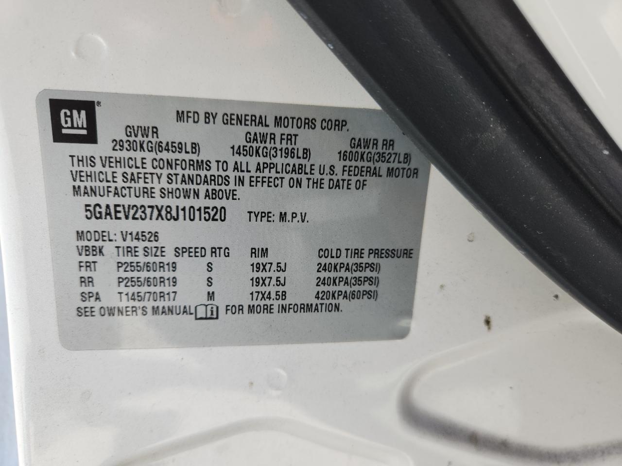 2008 Buick Enclave Cxl VIN: 5GAEV237X8J101520 Lot: 70291835