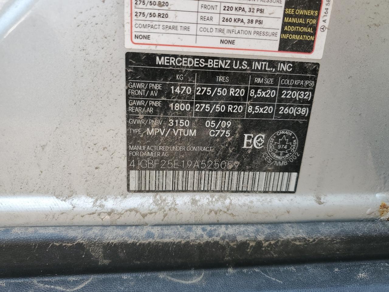 2009 Mercedes-Benz Gl VIN: 4JGBF25E19A525059 Lot: 69649305