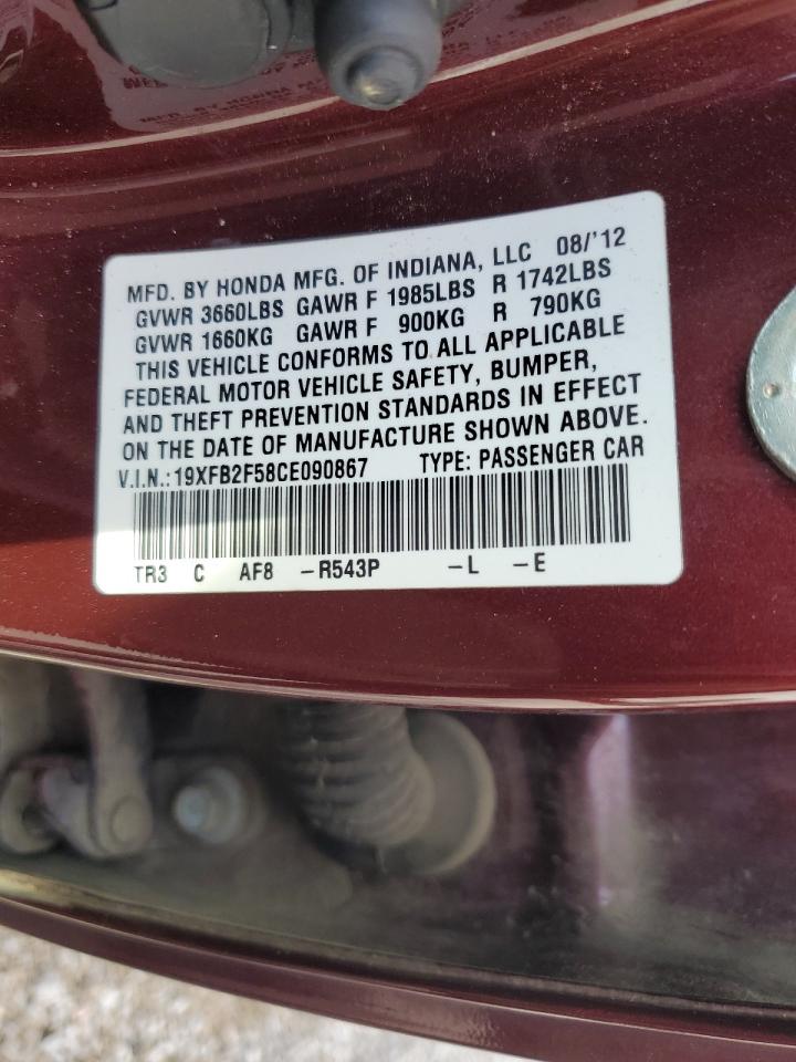 2012 Honda Civic Lx VIN: 19XFB2F58CE090867 Lot: 82122575