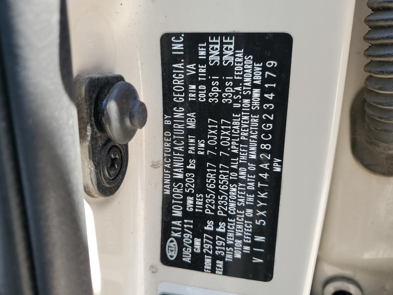 2012 Kia Sorento Base VIN: 5XYKT4A28CG234179 Lot: 80203445