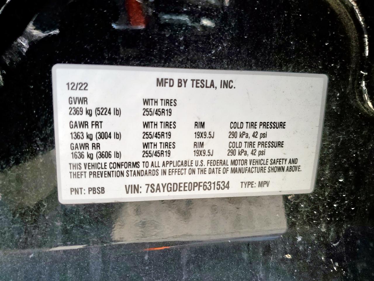 2023 Tesla Model Y VIN: 7SAYGDEE0PF631534 Lot: 71042685