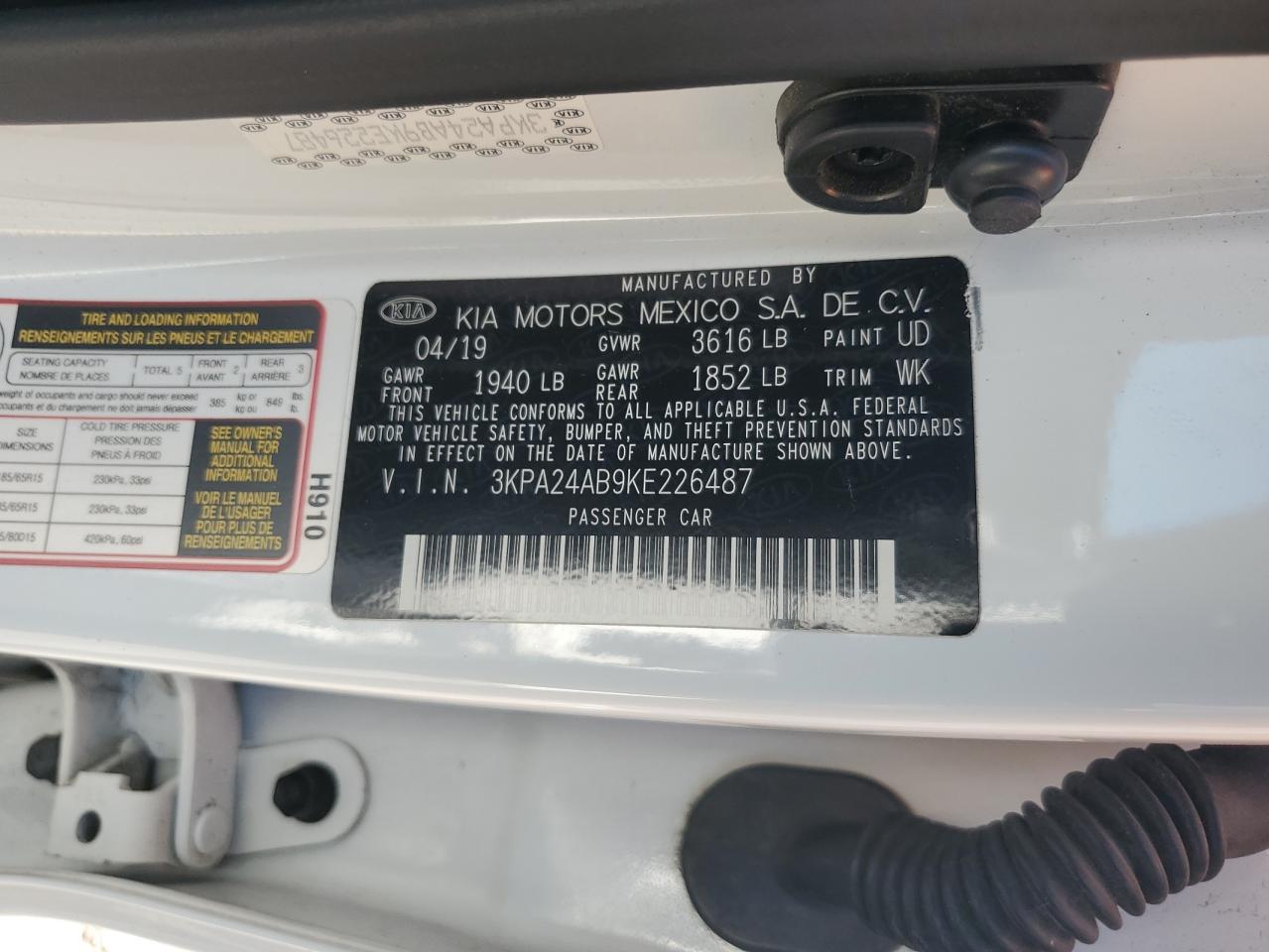 2019 Kia Rio S VIN: 3KPA24AB9KE226487 Lot: 71552435