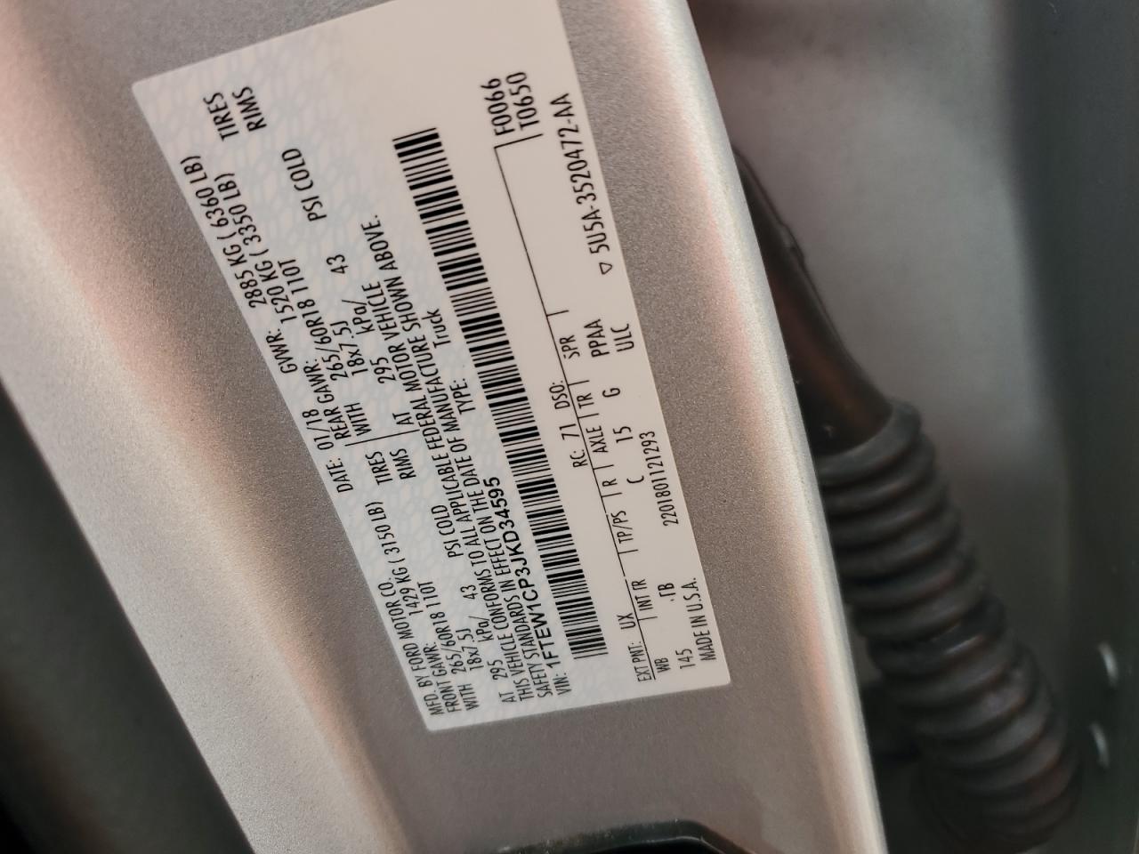 2018 Ford F150 Supercrew VIN: 1FTEW1CP3JKD34595 Lot: 81593075