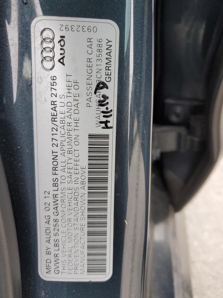 2012 Audi A6 Prestige VIN: WAUHGAFC3CN135886 Lot: 84458525