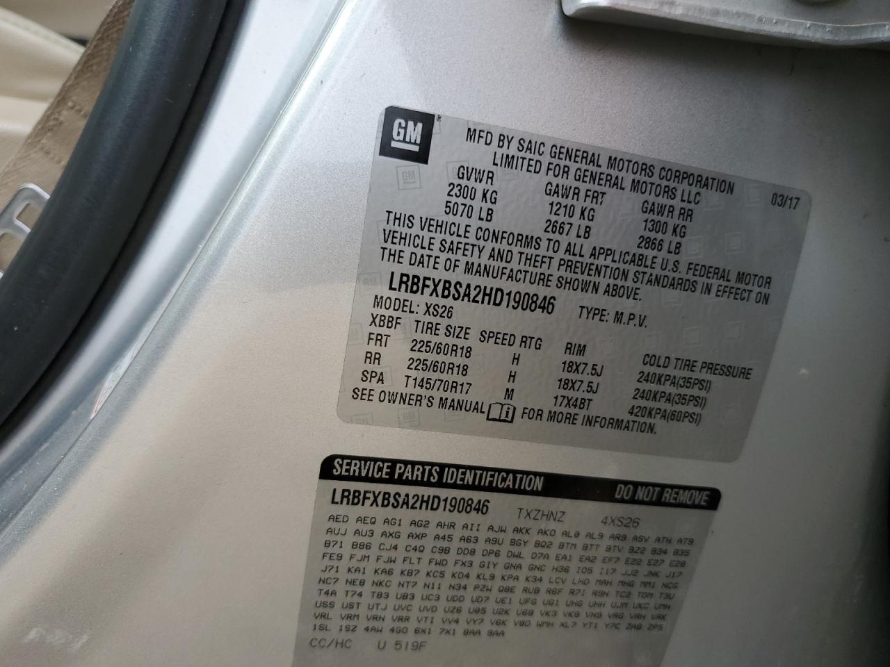 2017 Buick Envision Essence VIN: LRBFXBSA2HD190846 Lot: 81125565