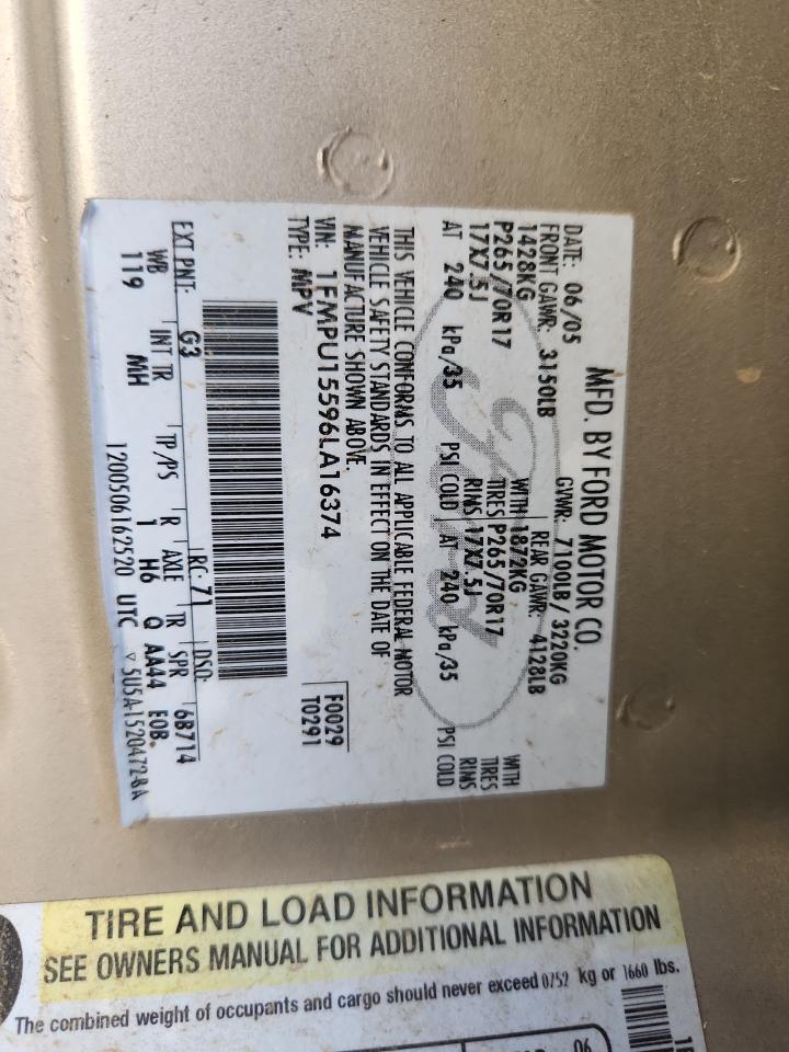 2007 Ford Expedition Xlt VIN: 1FMPU15596LA16374 Lot: 81109635