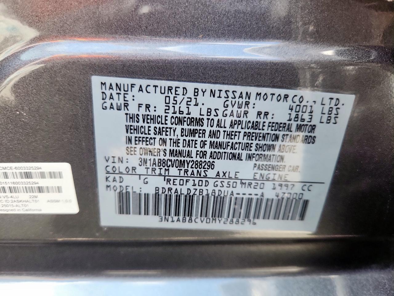 2021 Nissan Sentra Sv VIN: 3N1AB8CV0MY288296 Lot: 84046735