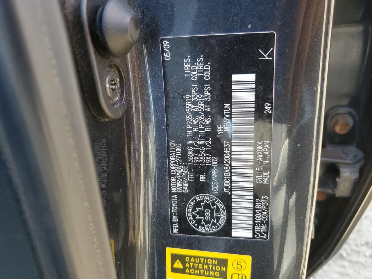 2010 Lexus Rx 450H VIN: JTJBC1BA8A2004537 Lot: 71395285