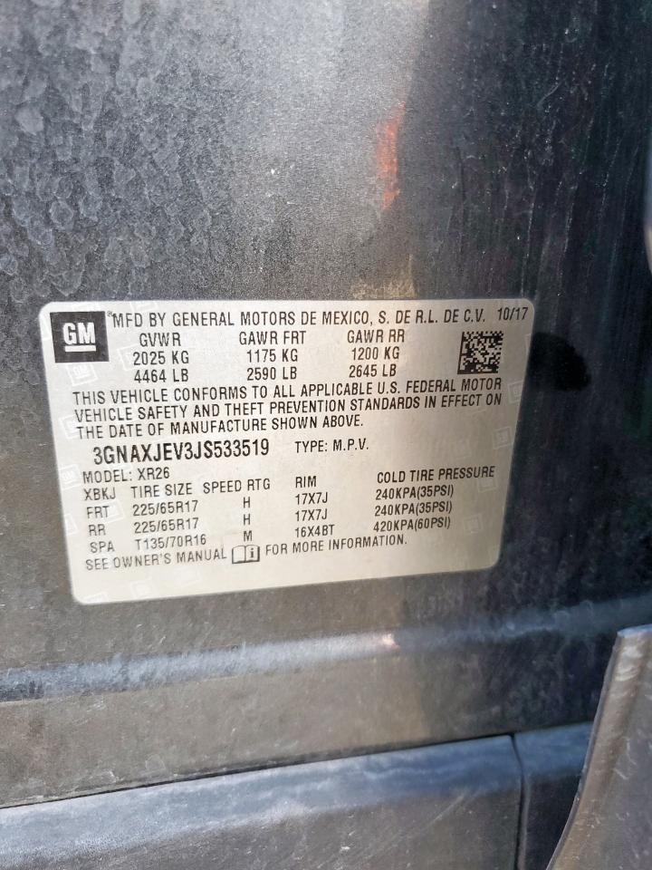 2018 Chevrolet Equinox Lt VIN: 3GNAXJEV3JS533519 Lot: 81870055