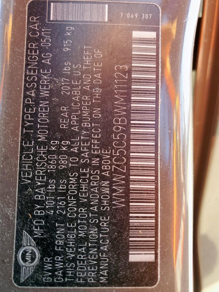 2011 Mini Cooper S Countryman VIN: WMWZC5C59BWM11123 Lot: 80517825