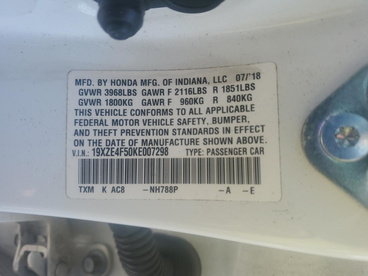 2019 Honda Insight Ex VIN: 19XZE4F50KE007298 Lot: 80053565