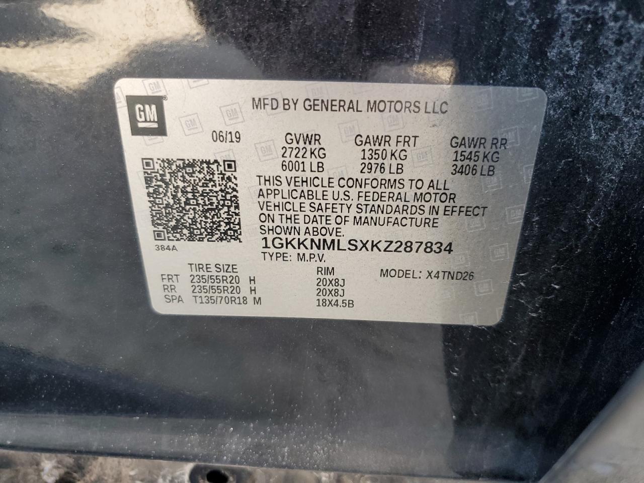 2019 GMC Acadia Slt-1 VIN: 1GKKNMLSXKZ287834 Lot: 81418755