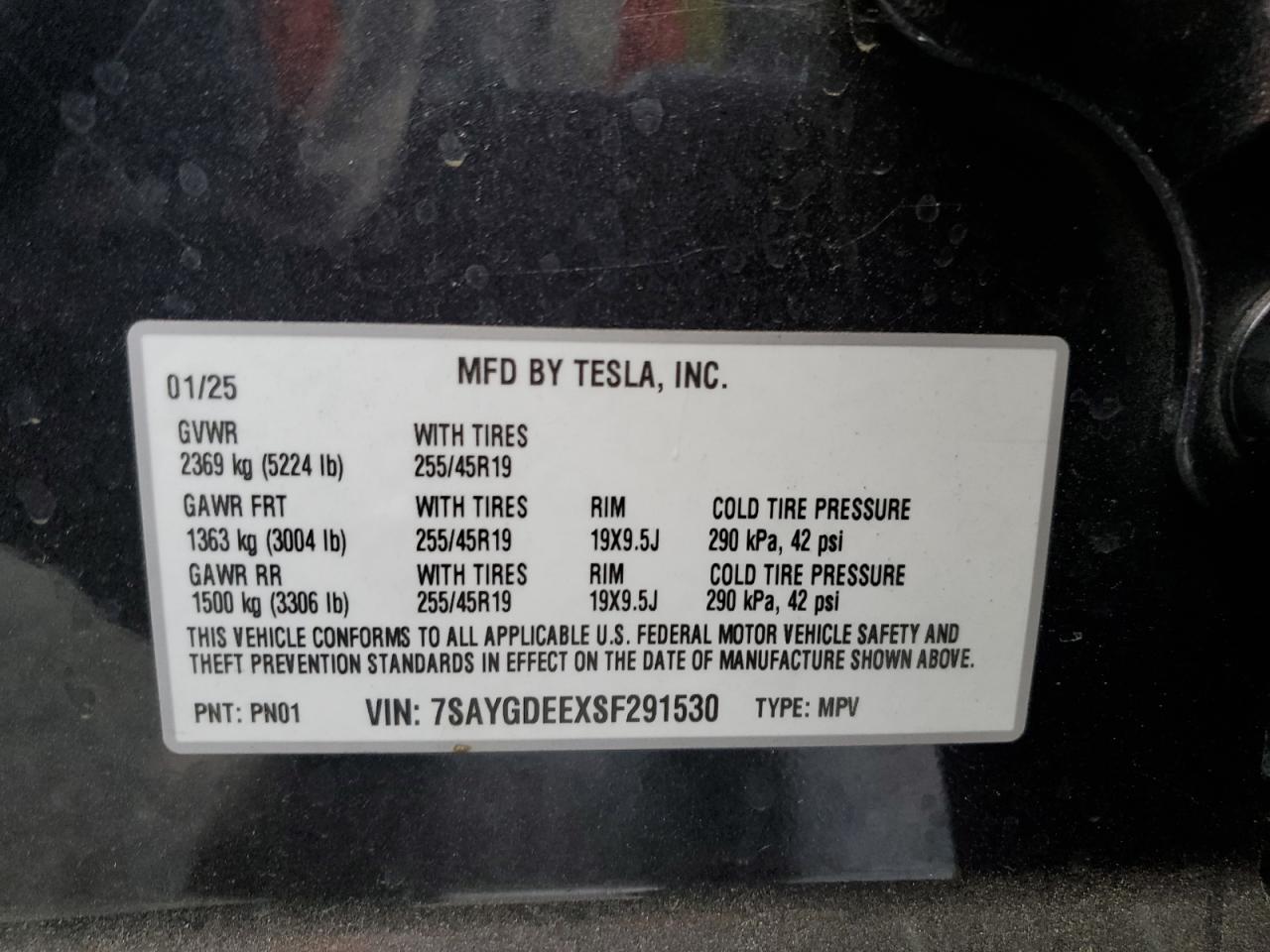 2025 Tesla Model Y VIN: 7SAYGDEEXSF291530 Lot: 81157765
