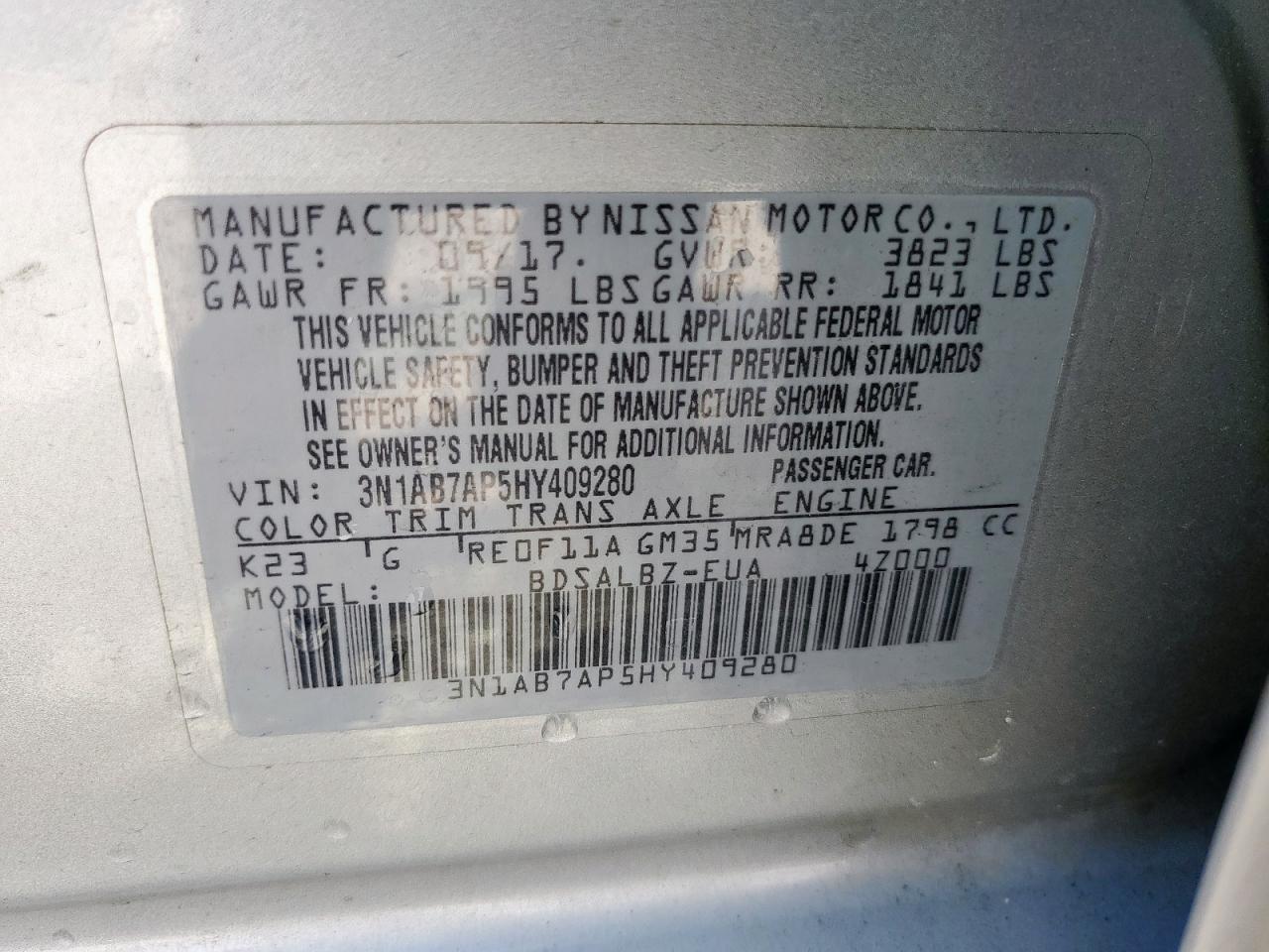 2017 Nissan Sentra S VIN: 3N1AB7AP5HY409280 Lot: 81470675