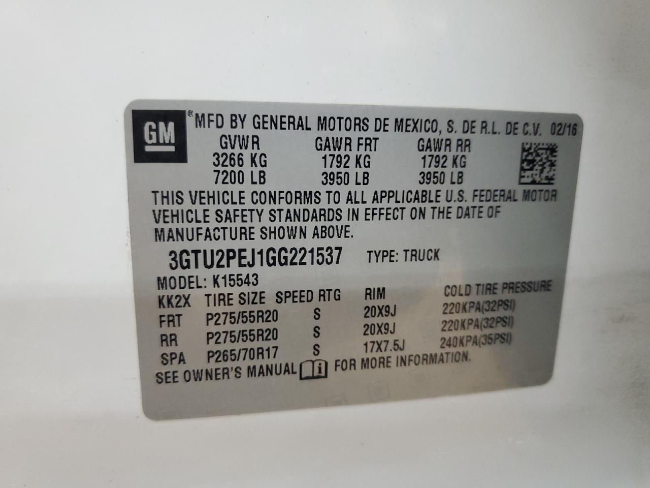 2016 GMC Sierra K1500 Denali VIN: 3GTU2PEJ1GG221537 Lot: 80850875