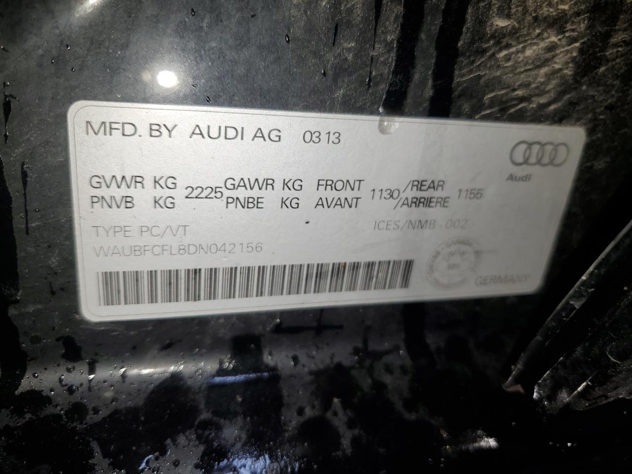 2013 Audi A4 Premium VIN: WAUBFCFL8DN042156 Lot: 81560715