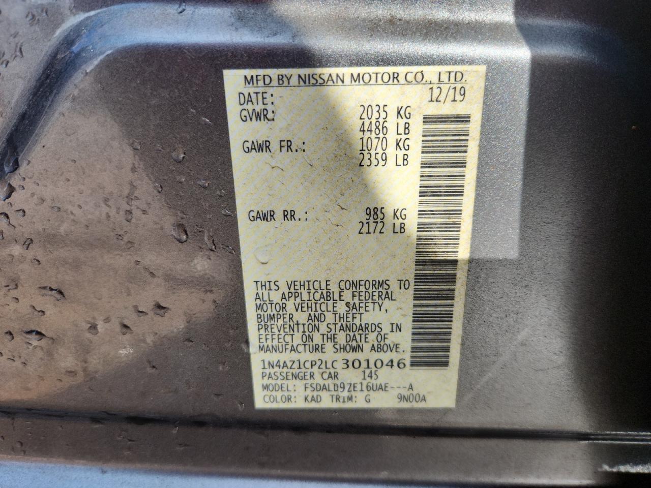 2020 Nissan Leaf Sv VIN: 1N4AZ1CP2LC301046 Lot: 83956695