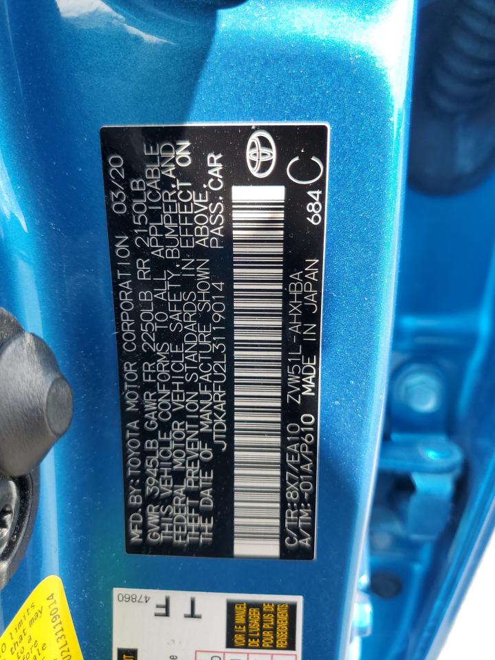 2020 Toyota Prius L VIN: JTDKARFU2L3119014 Lot: 84362265