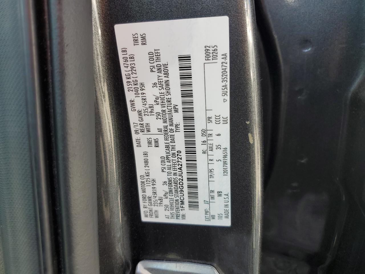 2018 Ford Escape Se VIN: 1FMCU9GD2JUA27270 Lot: 72067365