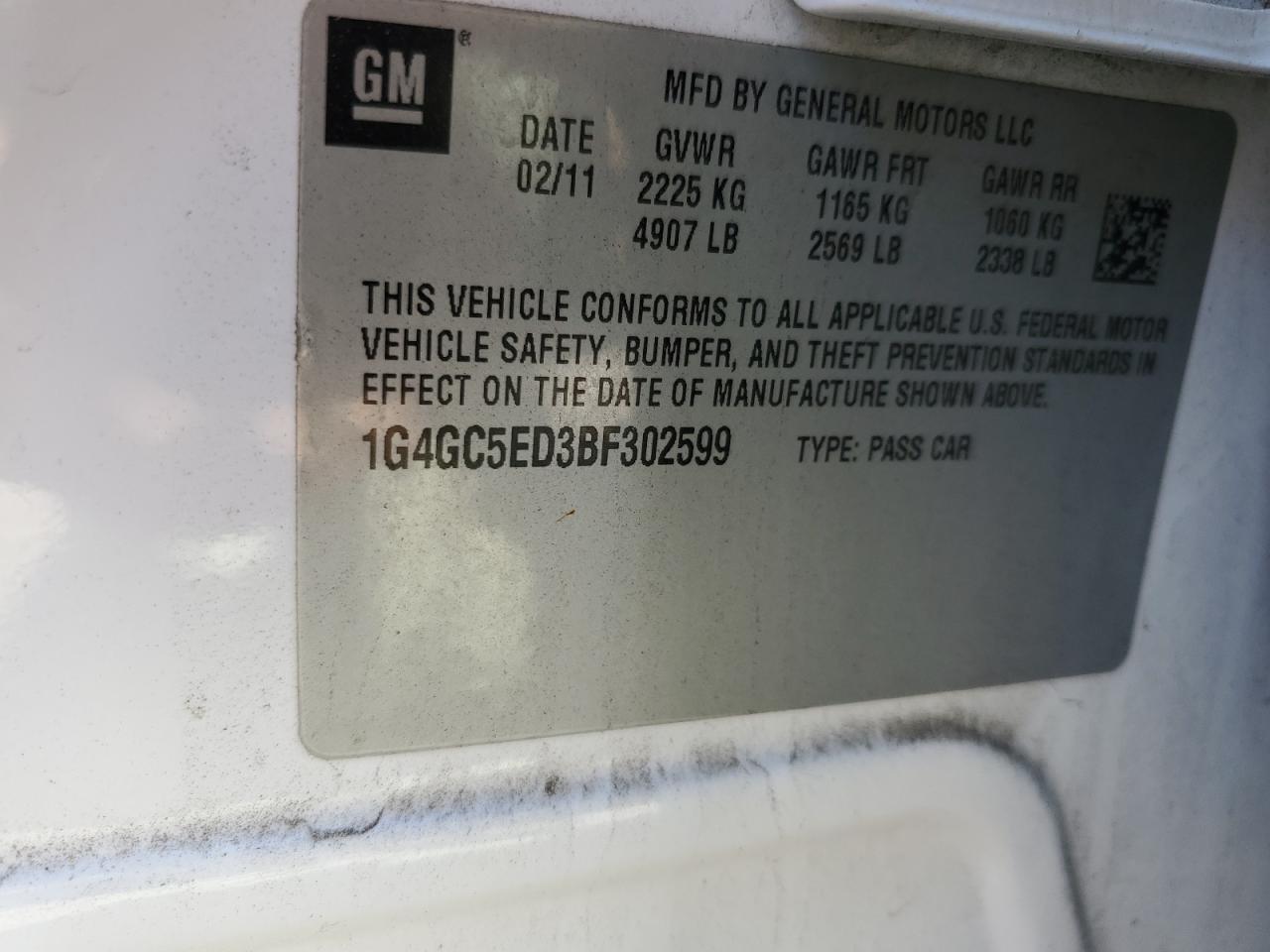 2011 Buick Lacrosse Cxl VIN: 1G4GC5ED3BF302599 Lot: 84870855