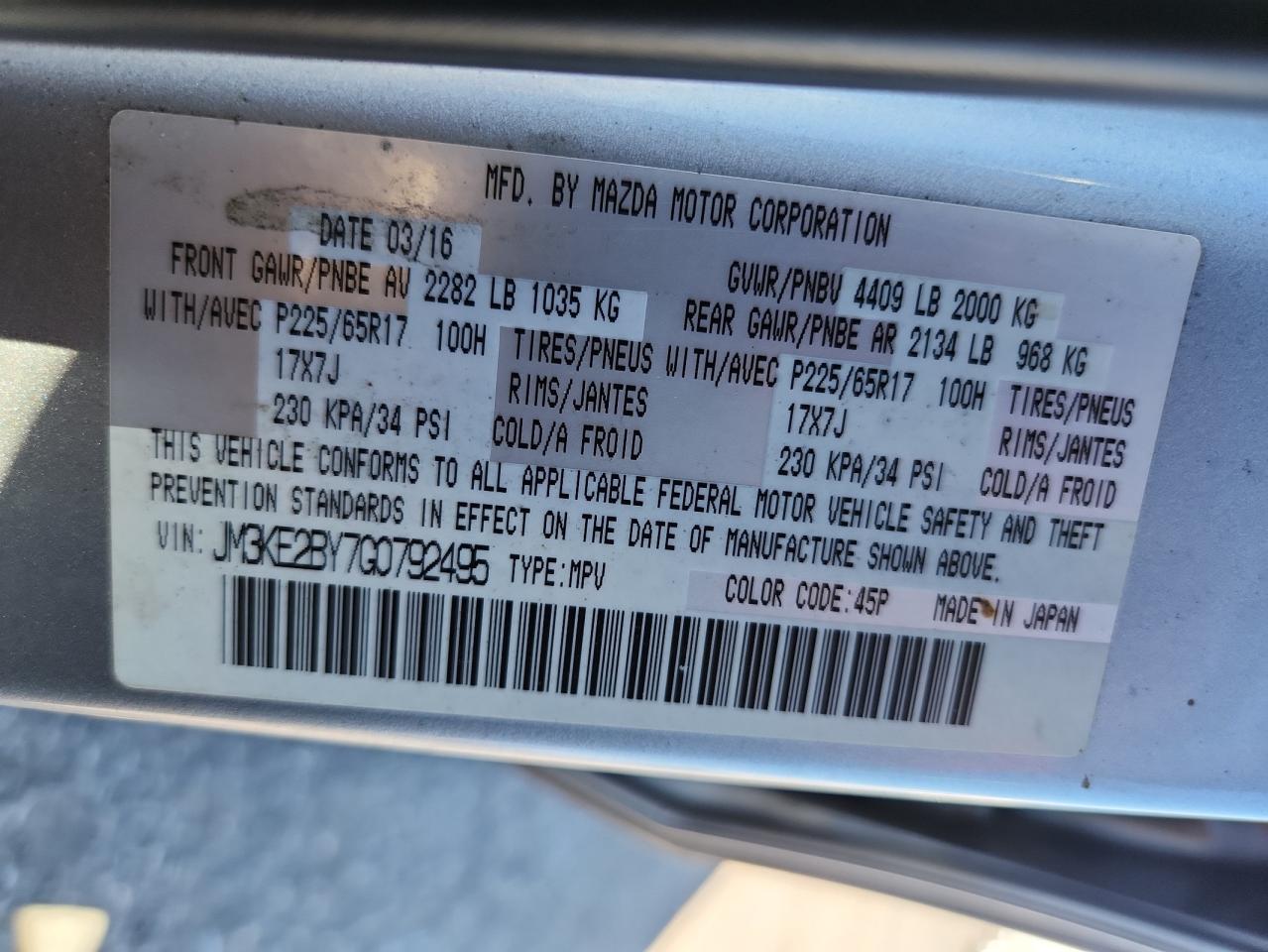 2016 Mazda Cx-5 Sport VIN: JM3KE2BY7G0792495 Lot: 81793655